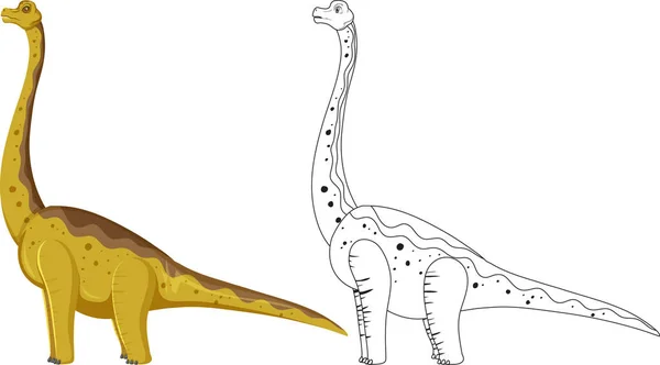 Dinosaure Brachiosaure Avec Son Contour Doodle Sur Fond Blanc Illustration — Image vectorielle