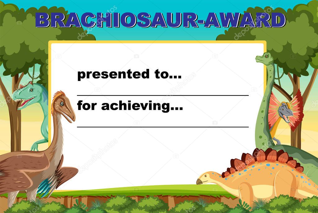 Brachiosaur award design with many dinosaurs illustration
