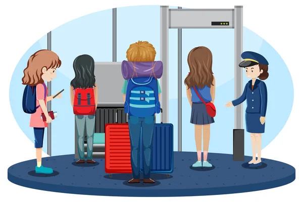 Перевірка Безпеки Аеропорту Пасажирами Проходять Через Ілюстрацію Сканера Тіла — стоковий вектор