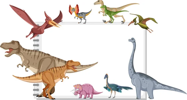 Groupe Dinosaures Autour Note Sur Fond Blanc Illustration — Image vectorielle