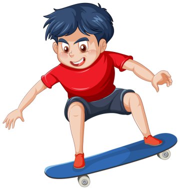 Beyaz arkaplanda kaykay oynayan bir çocuk