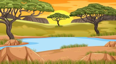 Gün batımında Savanna Ormanı manzarası