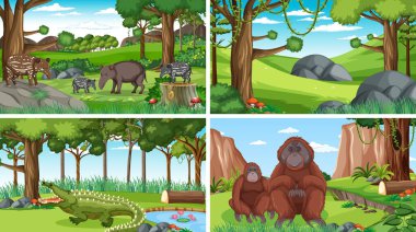 Vahşi hayvanlar orman resimde ile sahne