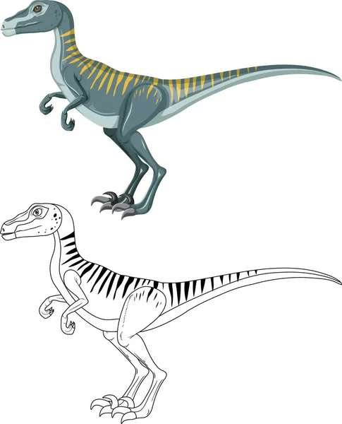 Dinosaurio Velociraptor Con Contorno Garabatos Ilustración Fondo Blanco — Vector de stock