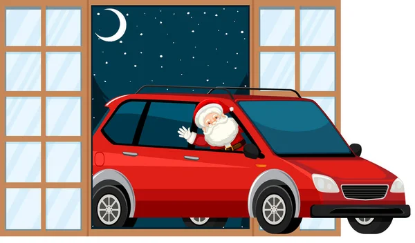Thème Noël Père Noël Dans Voiture Porte Illustration — Image vectorielle