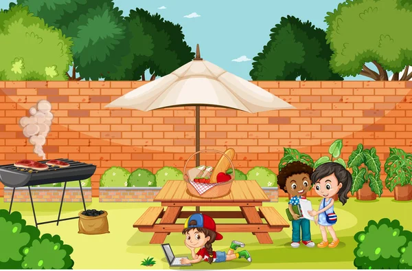 Szene Mit Kindern Park Illustration — Stockvektor