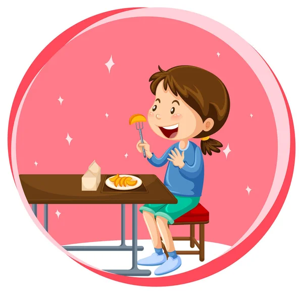 Petite Fille Mangeant Des Fruits Mangeant Sur Table Illustration — Image vectorielle