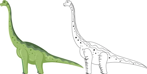 Dinosaure Brachiosaure Avec Son Contour Doodle Sur Fond Blanc Illustration — Image vectorielle