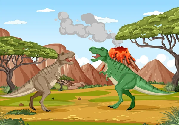 Dinosaur Prehistoric Forest Scene Illustration — Stock Vector