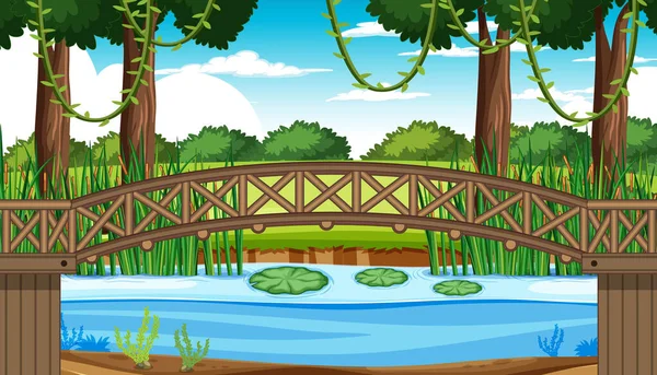 Río Naturaleza Paisaje Escena Ilustración — Archivo Imágenes Vectoriales