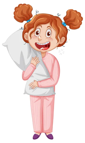 眠そうな女の子でパジャマで白い背景イラスト — ストックベクタ
