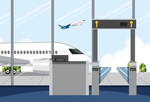 Pusta Brama Wsiadania Lotnisko Widokiem Ilustrację Samolotu — Wektor stockowy