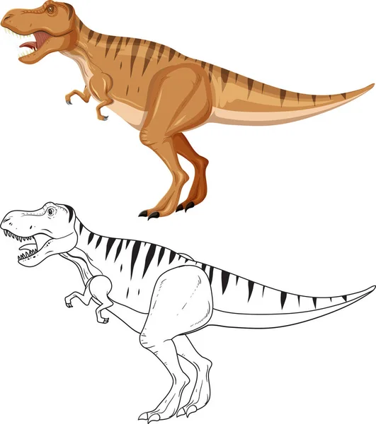Tyrannosaurus Rex Dinosaur Its Doodle Outline White Background Illustration — Stock Vector