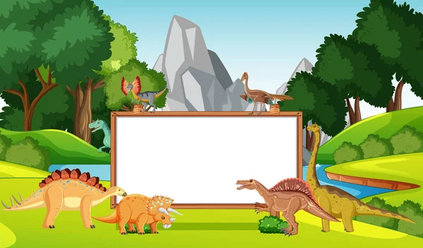 Szene Mit Dinosauriern Und Whiteboard Wald — Stockvektor