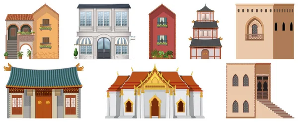 Different Building Desings World Illustration — Stock Vector