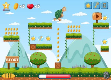 Bir oyun şablonu doğa sahne illüstrasyonu