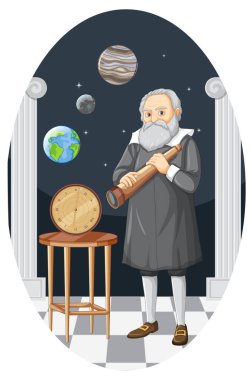Çizgi film stilinde Galileo Galilei 'nin portresi