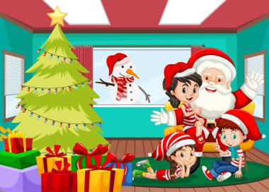 Noel Baba ve mutlu çocuklar sahne resimlerinde