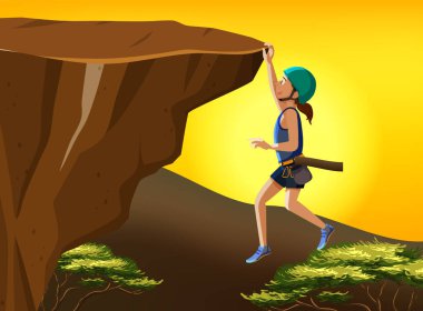 Kayalık dağ resimlerine tırmanan insanların olduğu sahne