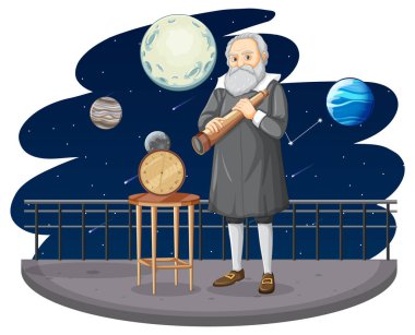 Çizgi film stilinde Galileo Galilei 'nin portresi