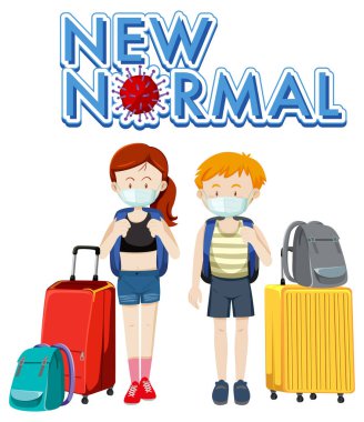Yeni Normal tipografi tasarımı, maskeli resimli yolcular