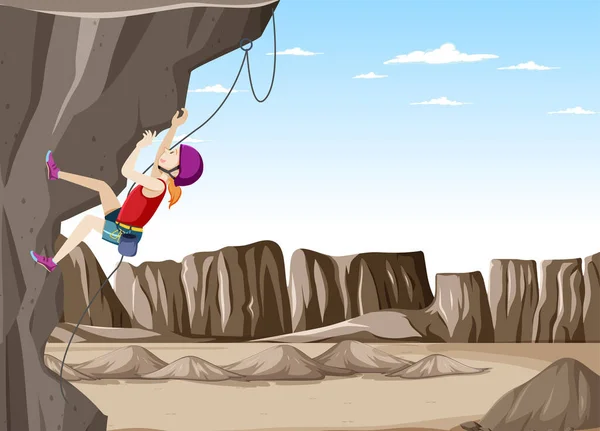 Rock Climbing Scene Woman Climbing Rock Illustration — Stock Vector