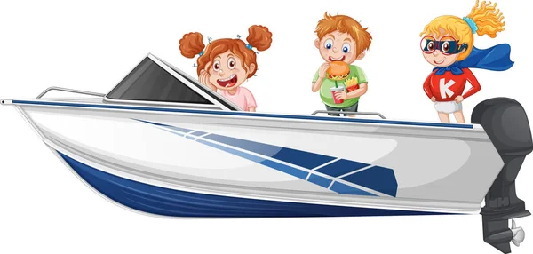 Αγόρι Και Κορίτσι Στέκονται Ένα Ταχύπλοο Σκάφος Ένα Λευκό Φόντο — Διανυσματικό Αρχείο