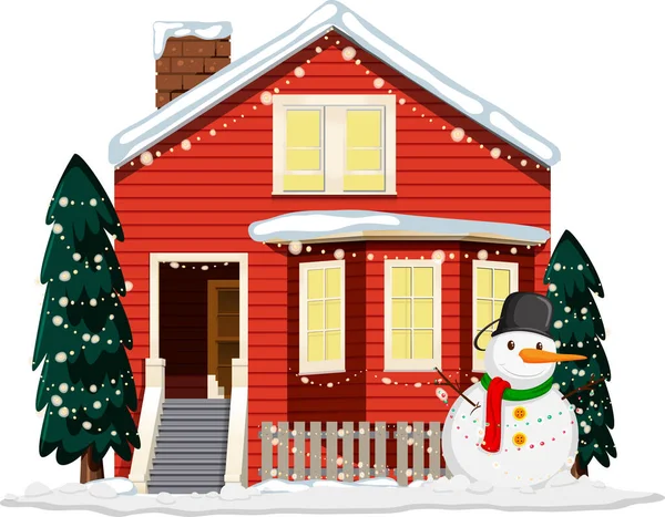 Natal Decorado Casa Com Uma Ilustração Boneco Neve —  Vetores de Stock