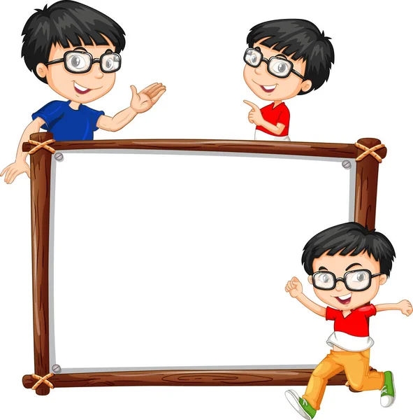 Board Template Happy Asian Boy Illustration — Stock Vector