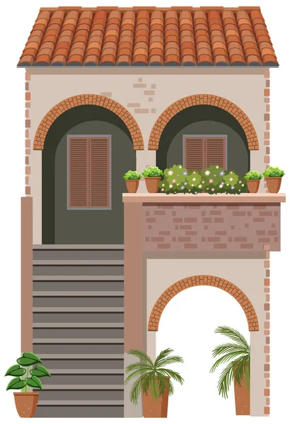 Casa Con Techo Rojo Sobre Fondo Blanco Ilustración — Vector de stock