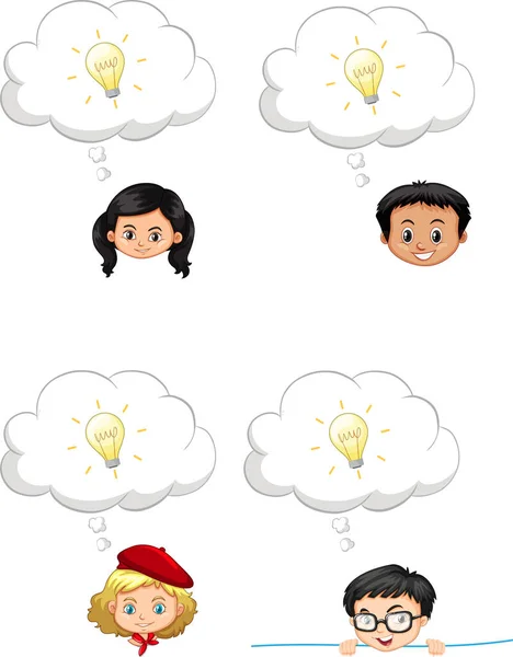 Eine Reihe Von Kindern Kopf Denken Auf Weißem Hintergrund Illustration — Stockvektor