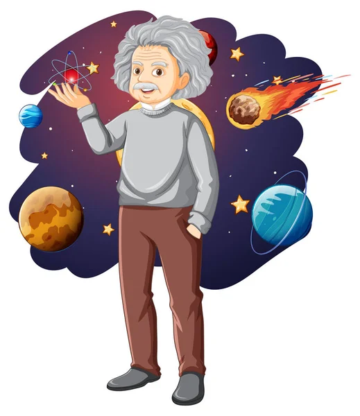 Albert Einstein Personnage Bande Dessinée Sur Espace Illustration Fond — Image vectorielle