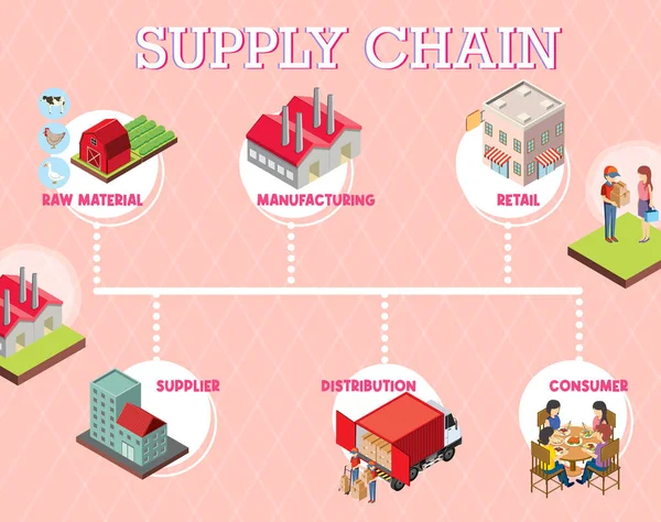 Schéma Gestion Chaîne Approvisionnement Illustration — Image vectorielle