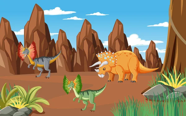 Escena Con Dinosaurios Bosque Ilustración — Vector de stock