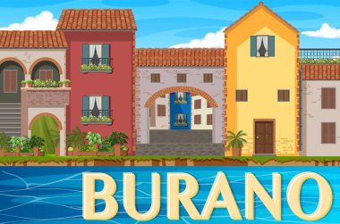 Burano illüstrasyonlu bina sahnesi