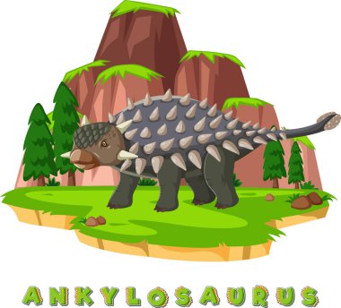 Ankylosaurus illüstrasyonu için dinozor kelime kartı