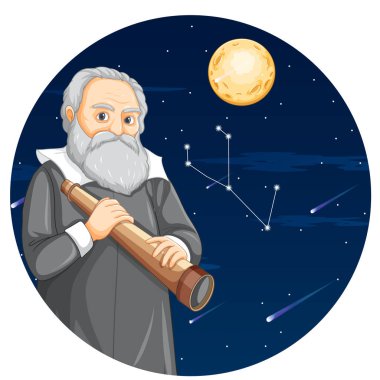 Çizgi film stilinde Galileo Galilei 'nin portresi