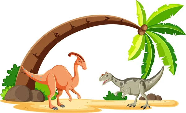 Scène Met Dinosaurussen Het Strand Illustratie — Stockvector