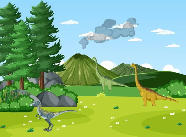 Dinosaure Dans Illustration Préhistorique Scène Forestière — Image vectorielle
