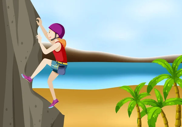 Rock Climbing Scene Woman Climbing Sea Illustration — Stock Vector
