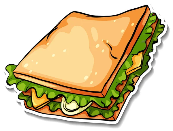 Sandwich Dengan Keju Dan Sayuran Dalam Ilustrasi Gaya Kartun - Stok Vektor