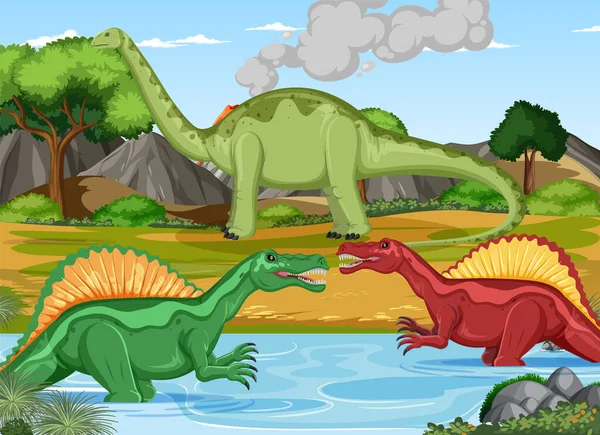Dinosaur in prehistoric forest scene illustration