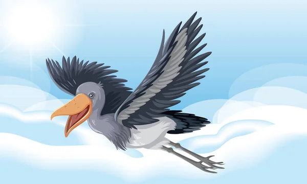 Shoebill Čáp Létající Obloze Ilustrace — Stockový vektor