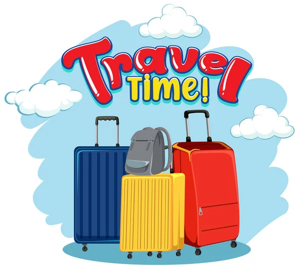 Travel Time Typografi Design Med Luggage Illustration — Stock vektor