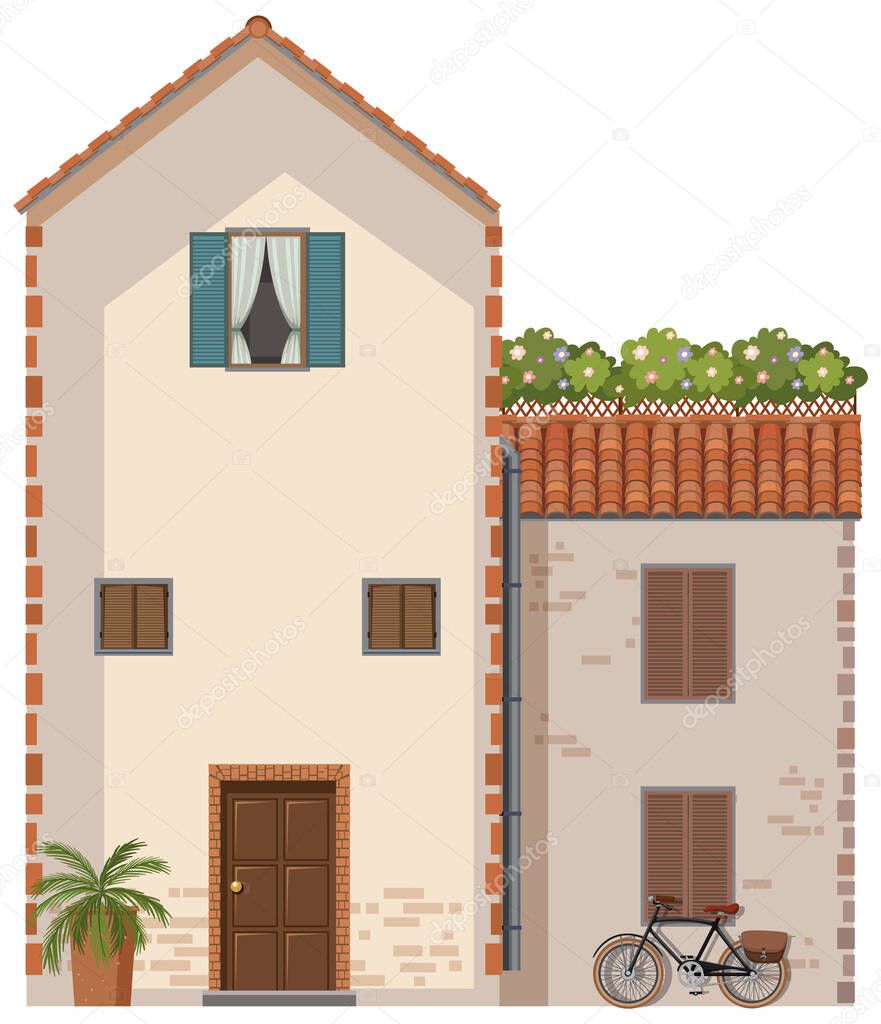 House with bike parked in front illustration