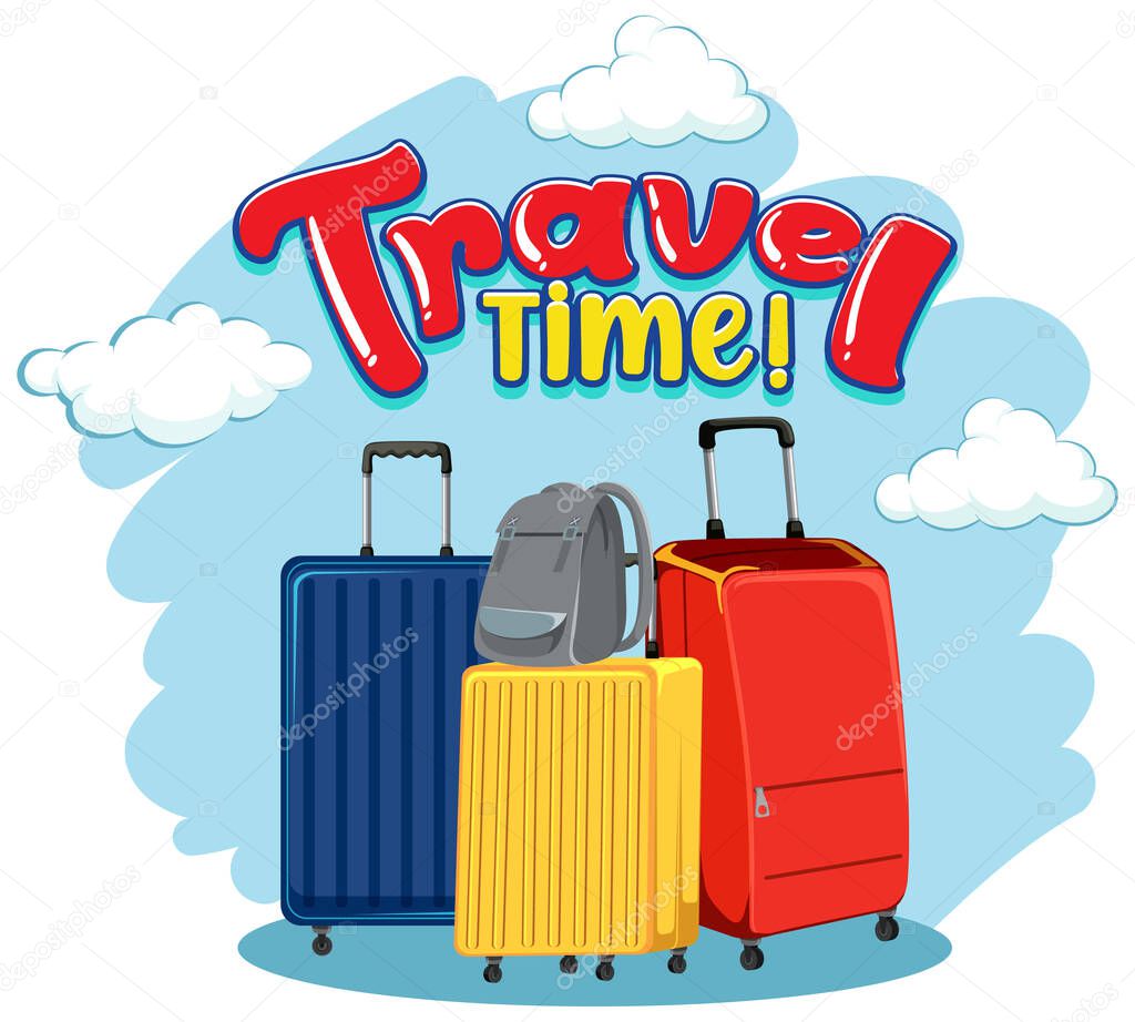 Travel TIme typography design with luggages illustration