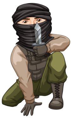 Elinde bıçak illüstrasyonu tutan bir terörist.