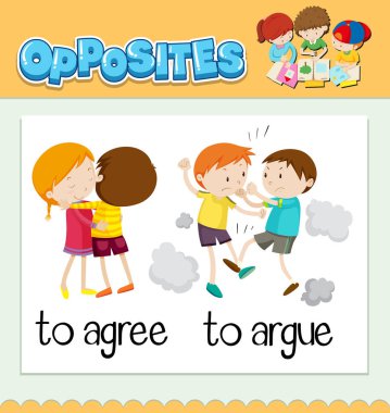 Aynı fikirde olmak ve illüstrasyonu tartışmak için farklı kelimeler.