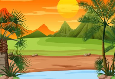 Gökyüzünde gün batımını gösteren sahne