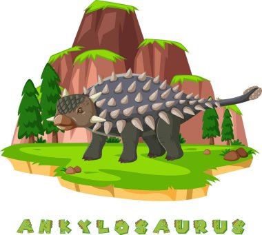 Ankylosaurus illüstrasyonu için dinozor kelime kartı
